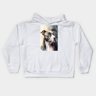 Watercolor Grey and White Pit Bull Terrier Kids Hoodie